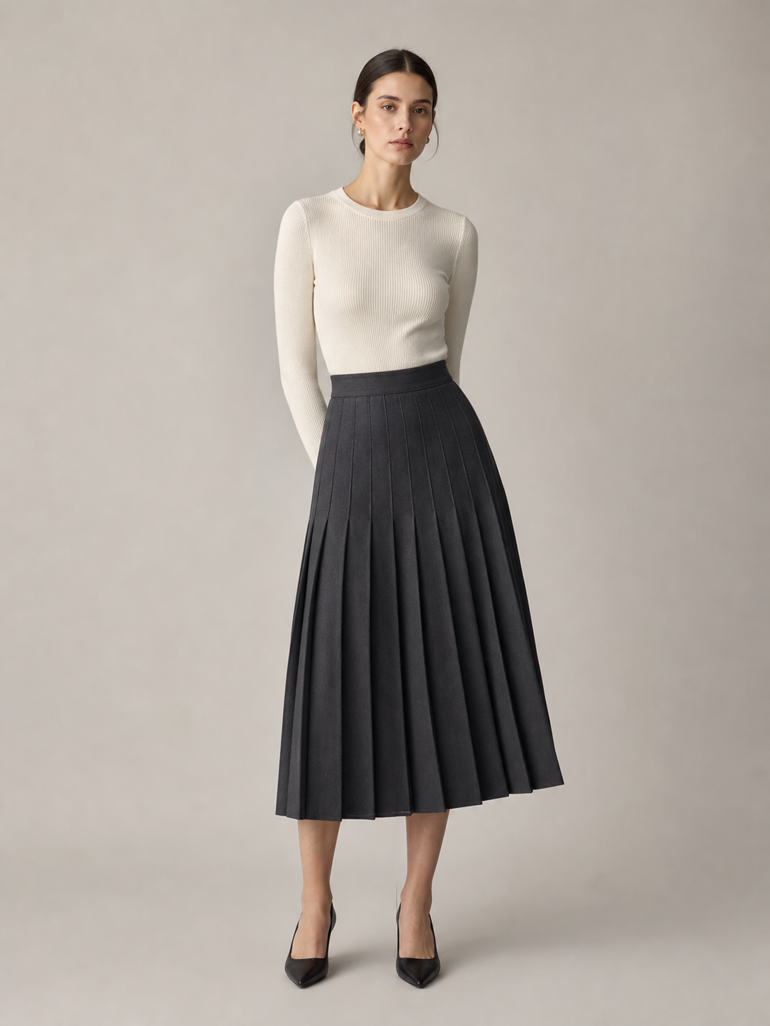 Knife-Pleat Midi Skirt