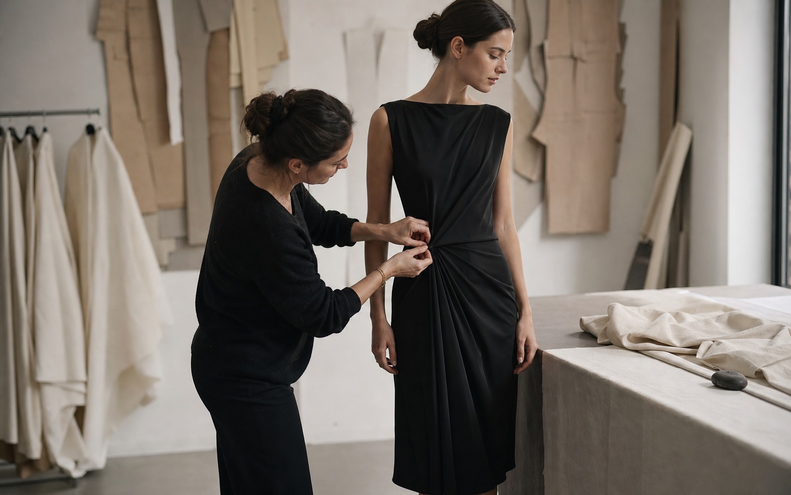 Designer refining a dress silhouette